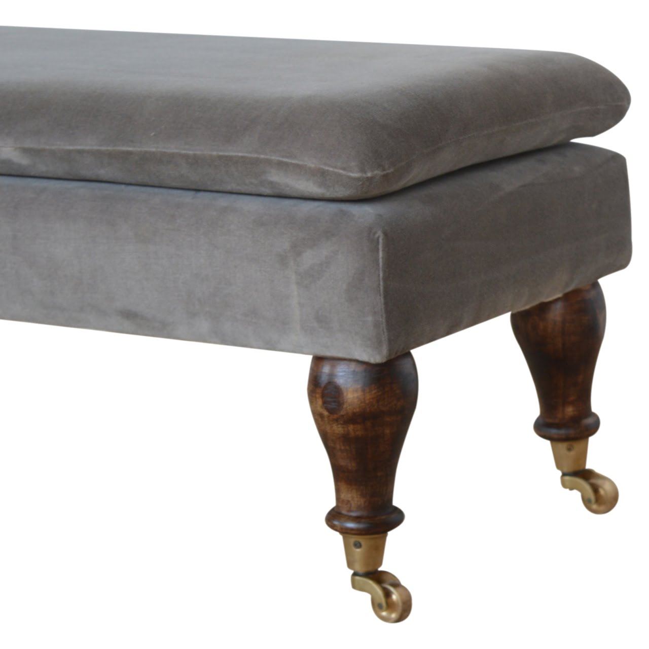 Grey Velvet Bench with Castor Feet