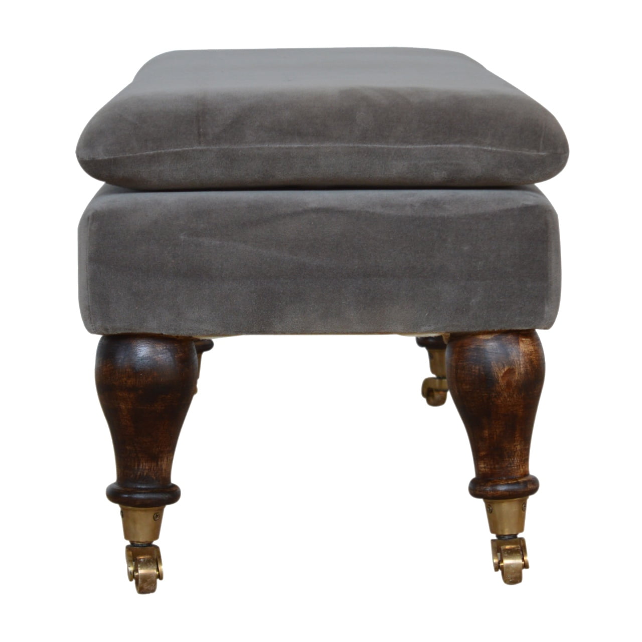 Grey Velvet Bench with Castor Feet