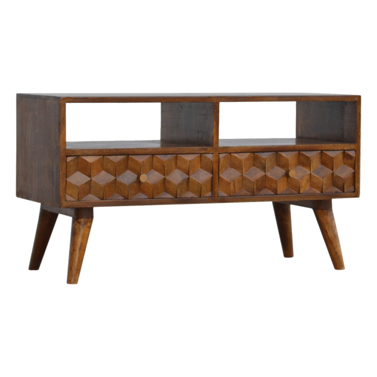 Chestnut Cube Carved TV Unit