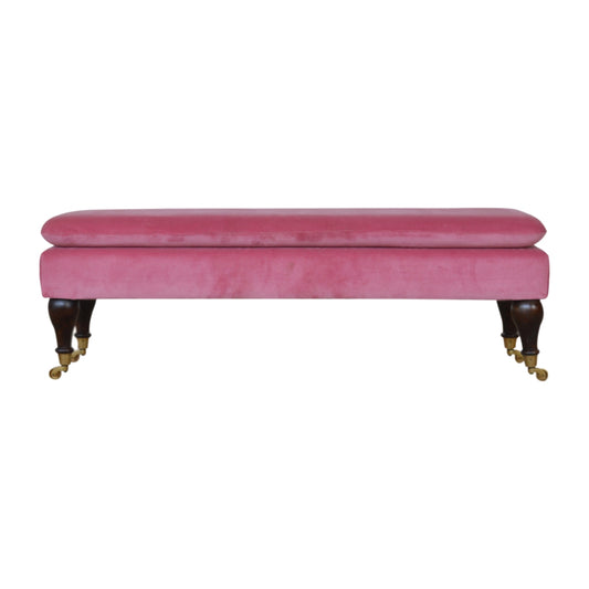 Pink Velvet Castor Bench