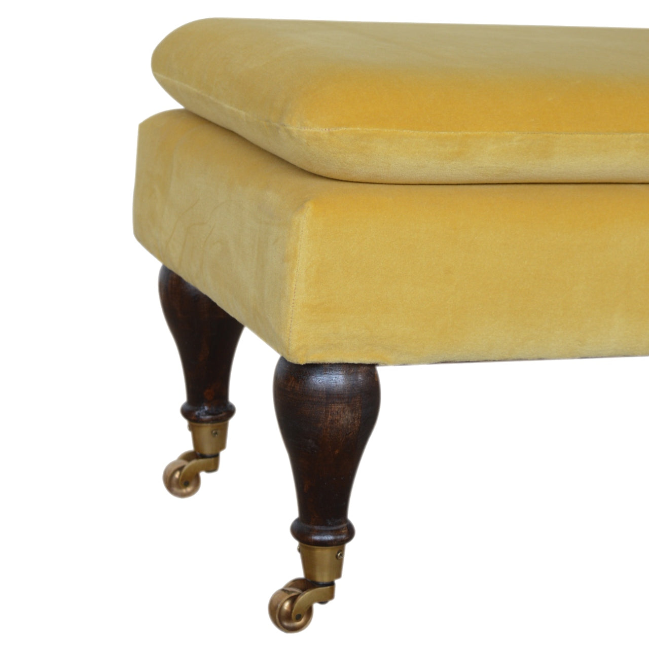 Mustard Velvet Castor Bench