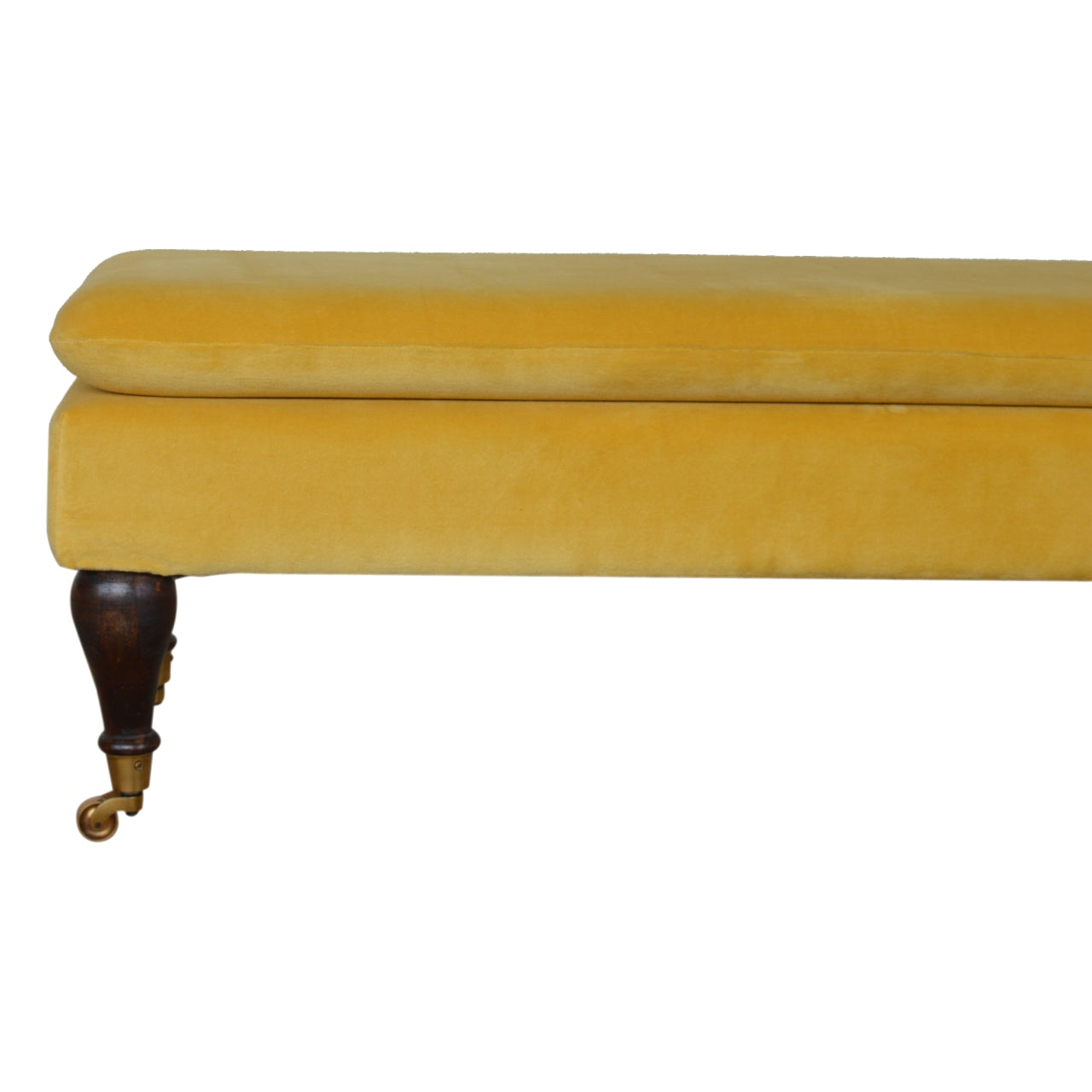 Mustard Velvet Castor Bench