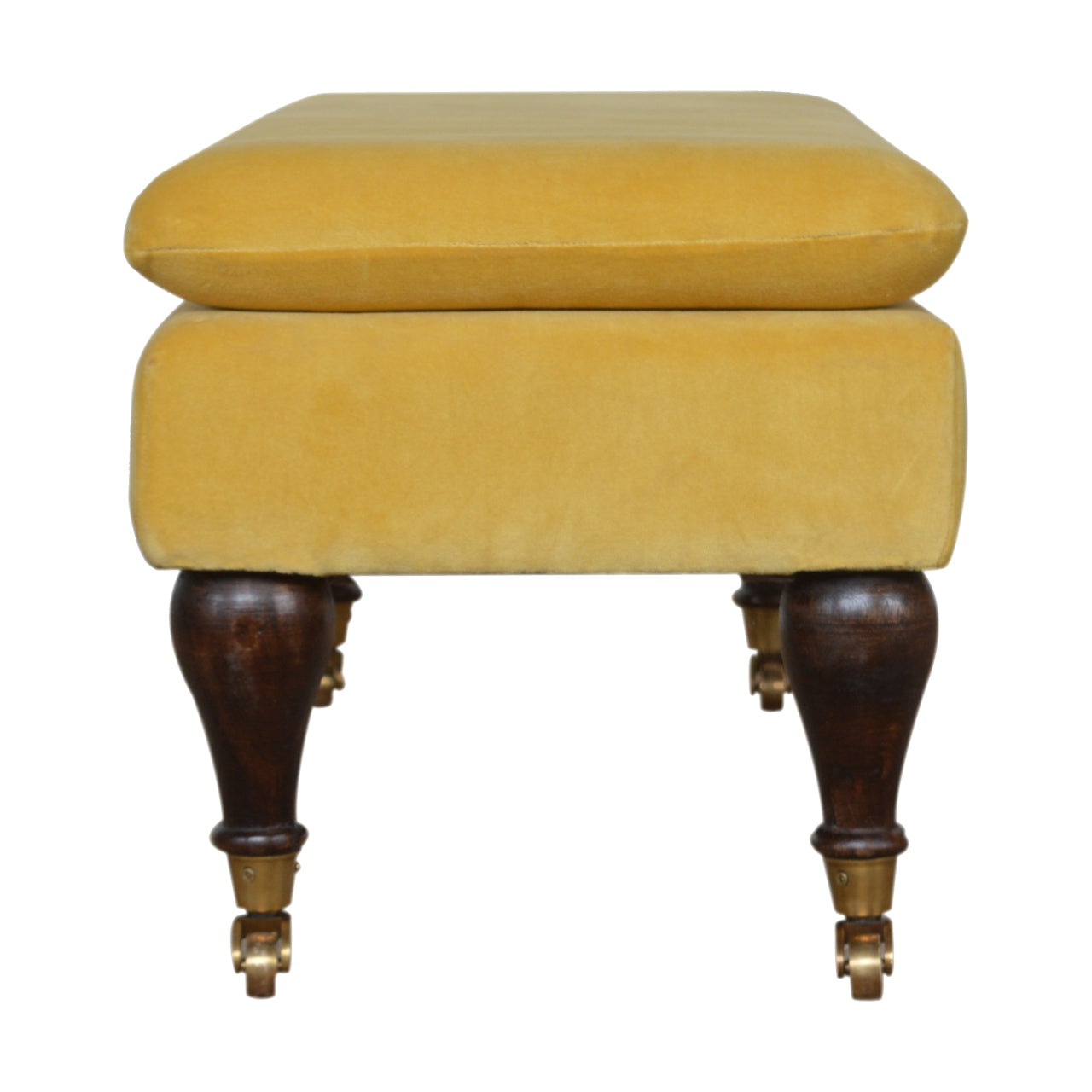 Mustard Velvet Castor Bench