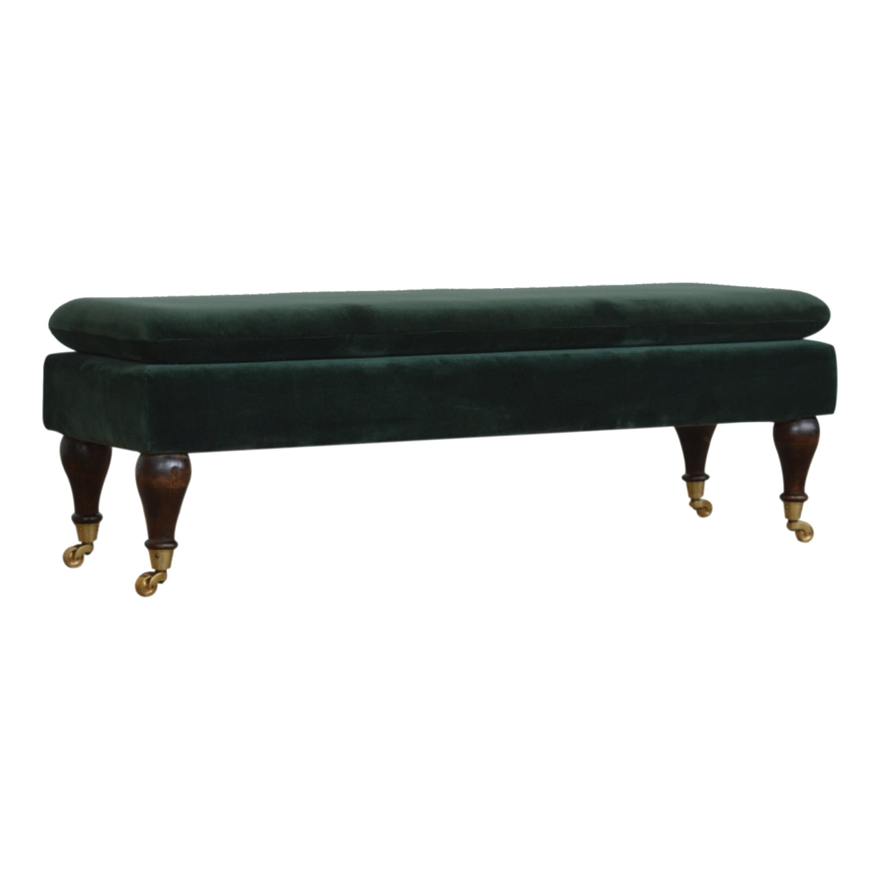 Emerald Velvet Castor Bench