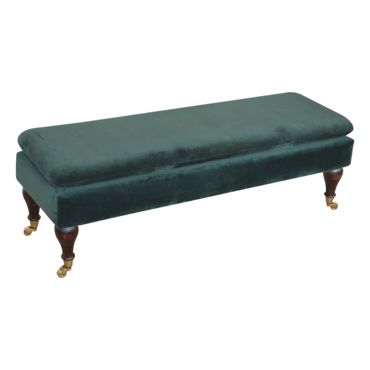 Emerald Velvet Castor Bench