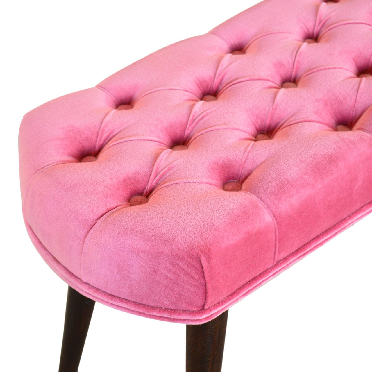 Pink Cotton Velvet Button Bench