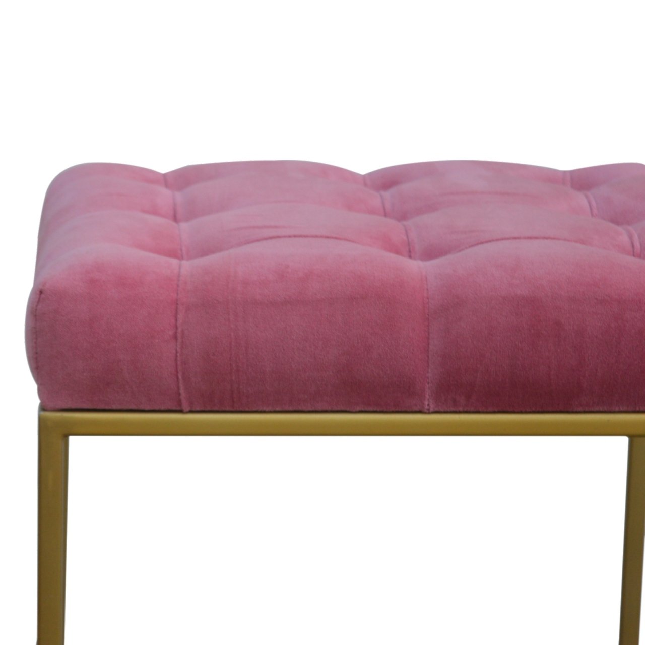 Pink Velvet Gold Base Footstool