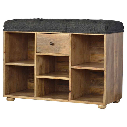 Black Tweed 1 Drawer Bench