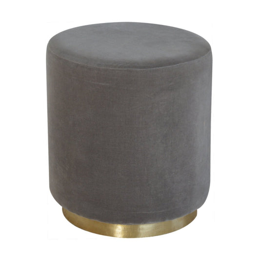 Gold Base Grey Velvet Footstool