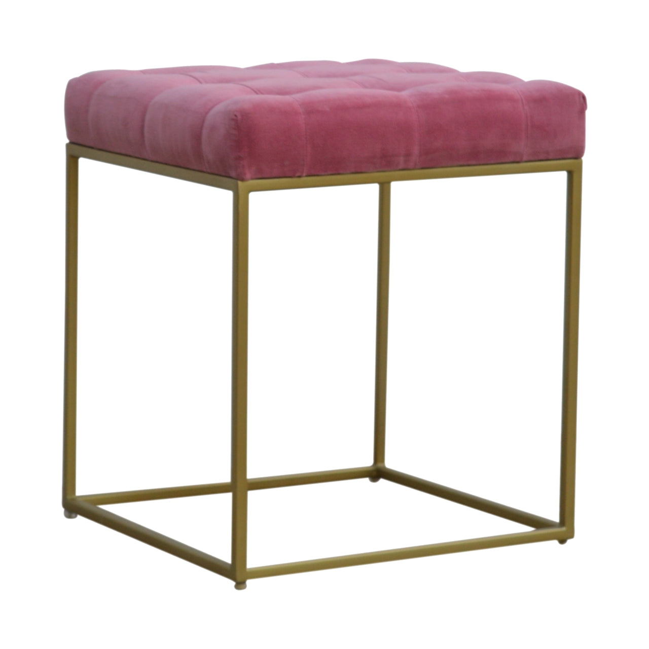 Pink Velvet Gold Base Footstool