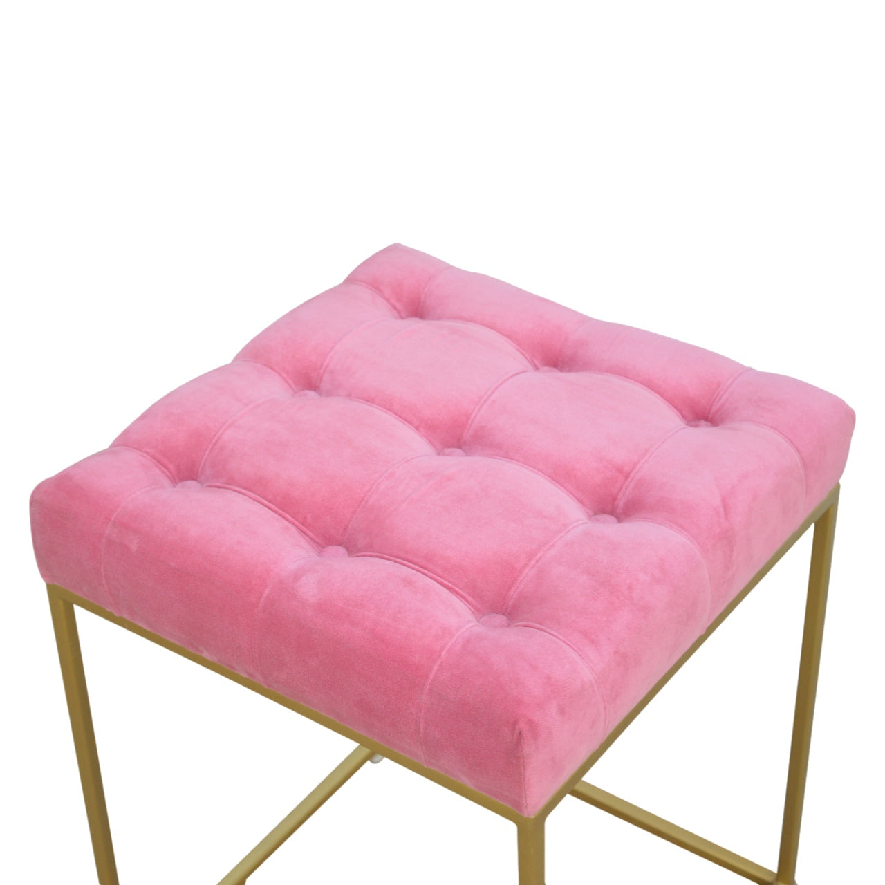 Pink Velvet Gold Base Footstool