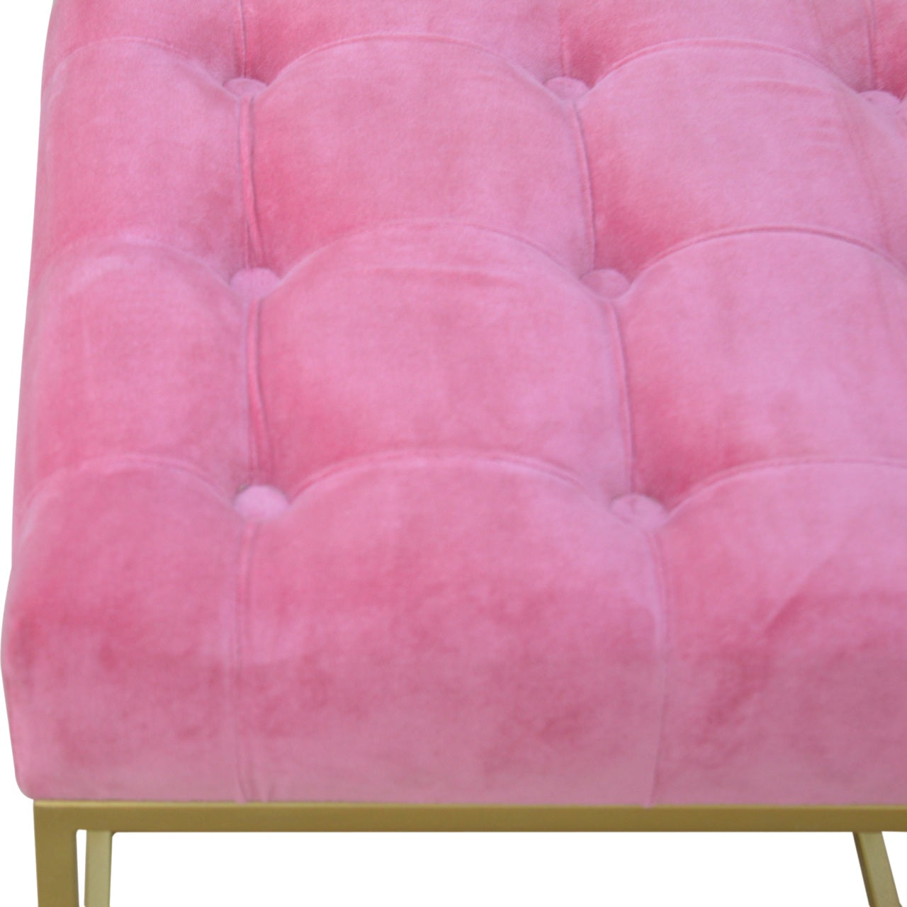 Pink Velvet Gold Base Footstool